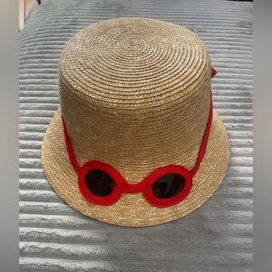 Kate Spade Straw Hat with Red Sunglasses Design